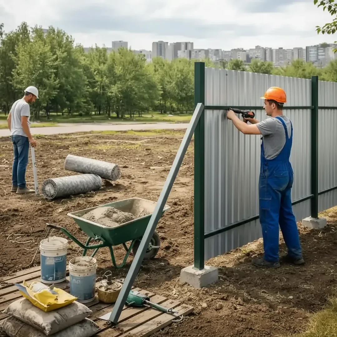 Установка раскосин на периметре установки забора 2 шт. на столб